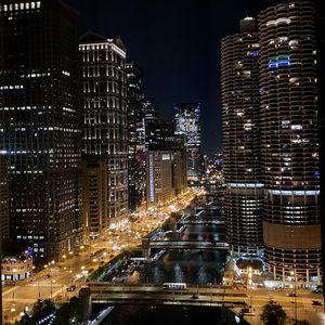 Preview wallpaper buildings, river, bridges, embankment, lights, night, city