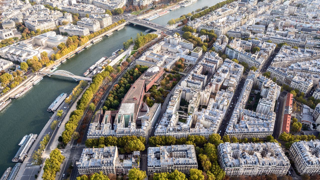 Wallpaper buildings, river, city, bridge, aerial view