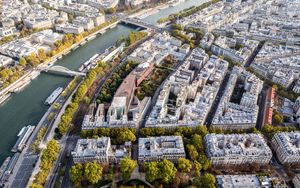 Preview wallpaper buildings, river, city, bridge, aerial view
