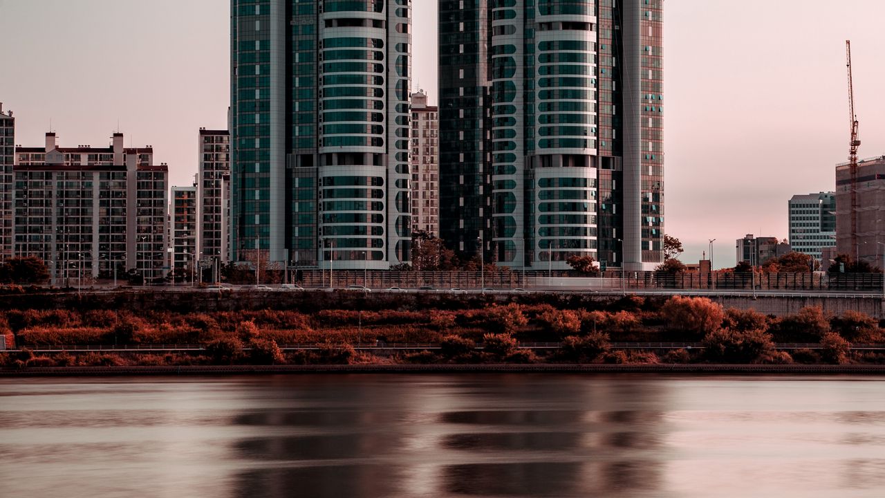 Wallpaper buildings, river, city, architecture, modern