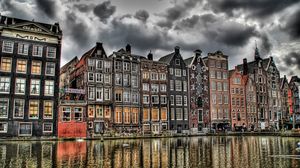 Preview wallpaper buildings, river, reflection, sky, hdr