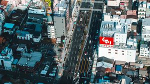 Preview wallpaper buildings, road, aerial view, city, architecture
