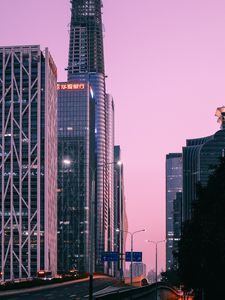 Preview wallpaper buildings, road, architecture, city, dusk