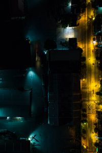 Preview wallpaper buildings, road, backlight, night, dark, aerial view