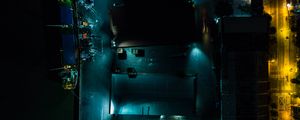 Preview wallpaper buildings, road, backlight, night, dark, aerial view