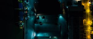 Preview wallpaper buildings, road, backlight, night, dark, aerial view