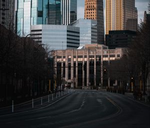 Preview wallpaper buildings, road, city, architecture, skyscrapers