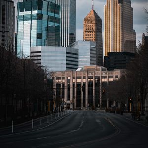 Preview wallpaper buildings, road, city, architecture, skyscrapers