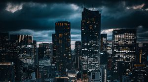 Preview wallpaper buildings, road, lights, city, night