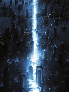 Download wallpaper 240x320 cyberpunk, city, buildings, art, old mobile,  cell phone, smartphone, 240x320 hd image background, 25488