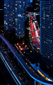 Preview wallpaper buildings, roads, aerial view, city, night, dark