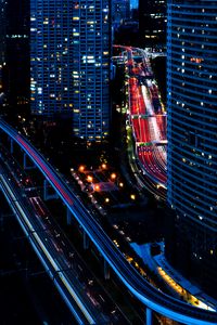 Preview wallpaper buildings, roads, aerial view, city, night, dark