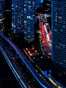 Preview wallpaper buildings, roads, aerial view, city, night, dark