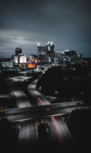 Preview wallpaper buildings, roads, aerial view, city, night