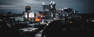 Preview wallpaper buildings, roads, aerial view, city, night