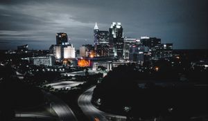 Preview wallpaper buildings, roads, aerial view, city, night