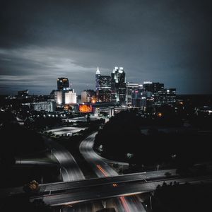 Preview wallpaper buildings, roads, aerial view, city, night