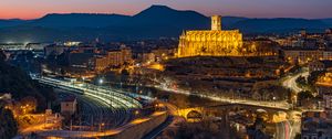 Preview wallpaper buildings, roads, lights, bridge, evening, city