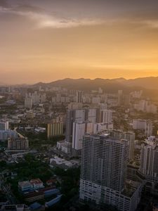 Preview wallpaper buildings, roads, trees, sea, city, sunrise
