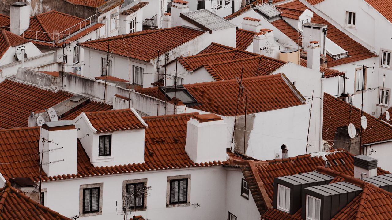 Wallpaper buildings, roofs, aerial view, city, architecture