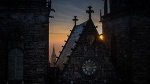 Preview wallpaper buildings, roofs, architecture, clock, sunrise