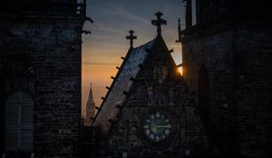 Preview wallpaper buildings, roofs, architecture, clock, sunrise