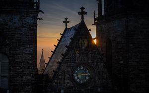 Preview wallpaper buildings, roofs, architecture, clock, sunrise