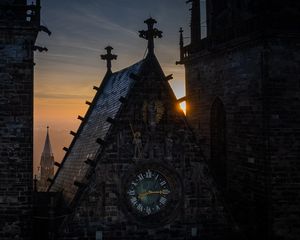 Preview wallpaper buildings, roofs, architecture, clock, sunrise