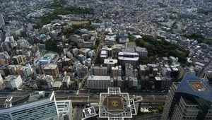 Preview wallpaper buildings, roofs, city, aerial view