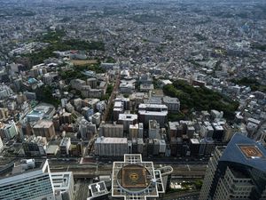 Preview wallpaper buildings, roofs, city, aerial view