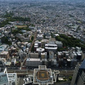 Preview wallpaper buildings, roofs, city, aerial view