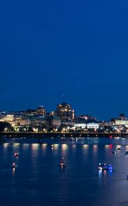 Preview wallpaper buildings, sea, boats, lights, night