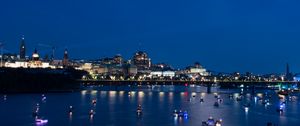 Preview wallpaper buildings, sea, boats, lights, night