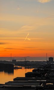 Preview wallpaper buildings, sea, port, sky, evening