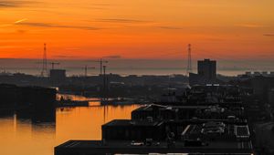 Preview wallpaper buildings, sea, port, sky, evening