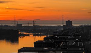 Preview wallpaper buildings, sea, port, sky, evening