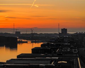 Preview wallpaper buildings, sea, port, sky, evening