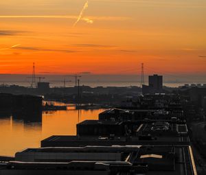 Preview wallpaper buildings, sea, port, sky, evening