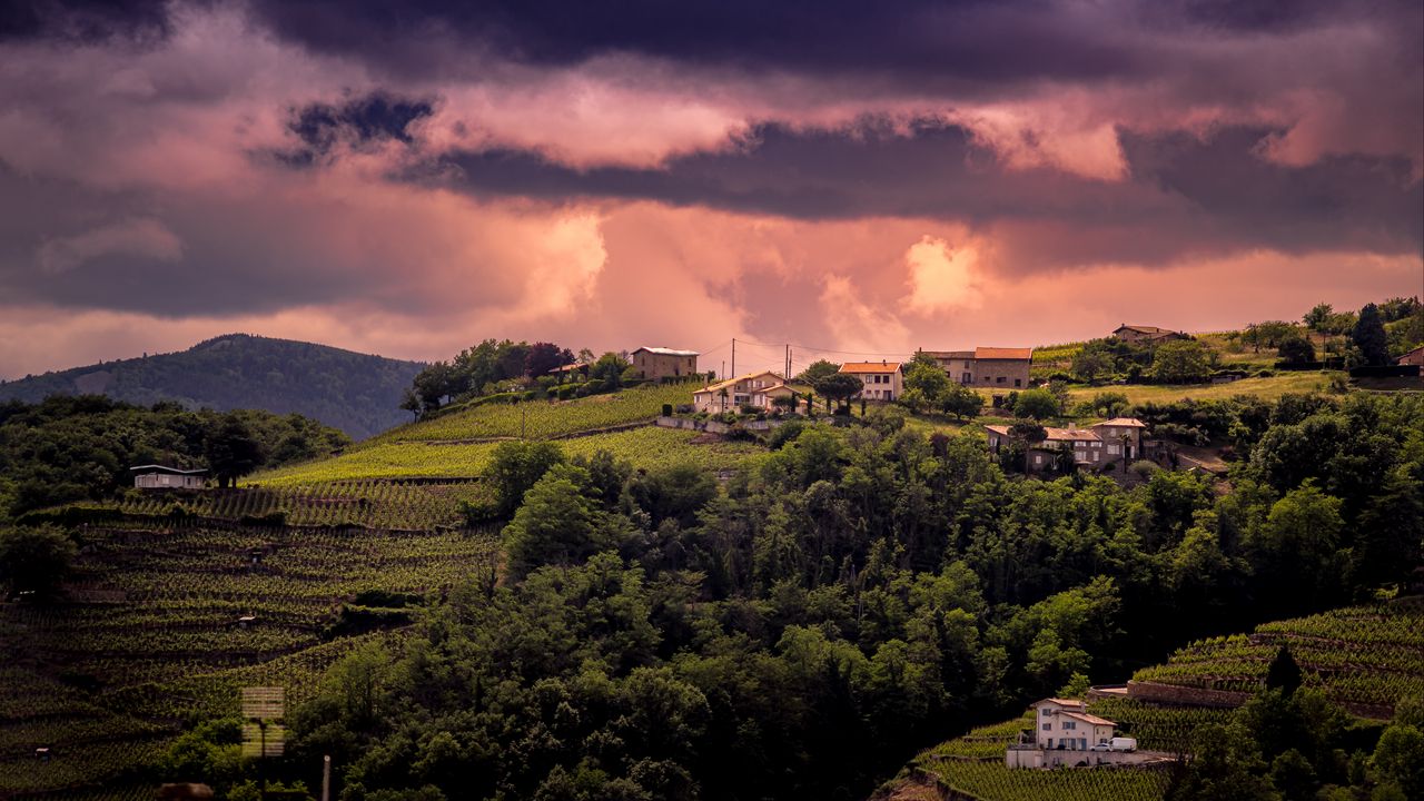 Wallpaper buildings, settlement, village, sunset