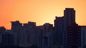 Preview wallpaper buildings, silhouette, dark, city, sunset