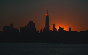 Preview wallpaper buildings, silhouettes, city, sunset, dark