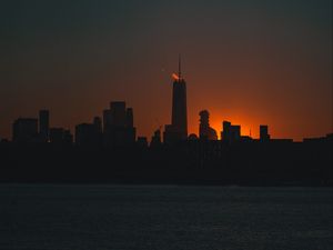 Preview wallpaper buildings, silhouettes, city, sunset, dark