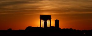 Preview wallpaper buildings, silhouettes, sky, evening, sunset