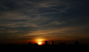 Preview wallpaper buildings, silhouettes, sunset, dark