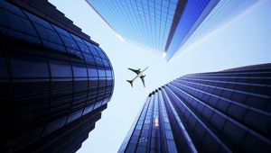 Preview wallpaper buildings, sky, plane, skyscrapers, architecture