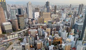 Preview wallpaper buildings, skyscraper, city, roads, aerial view