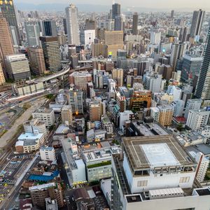 Preview wallpaper buildings, skyscraper, city, roads, aerial view