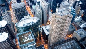 Preview wallpaper buildings, skyscraper, streets, aerial view, city