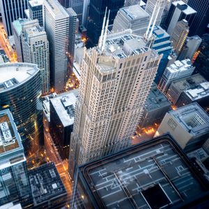 Preview wallpaper buildings, skyscraper, streets, aerial view, city
