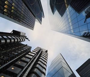 Preview wallpaper buildings, skyscrapers, architecture, sky, bottom view